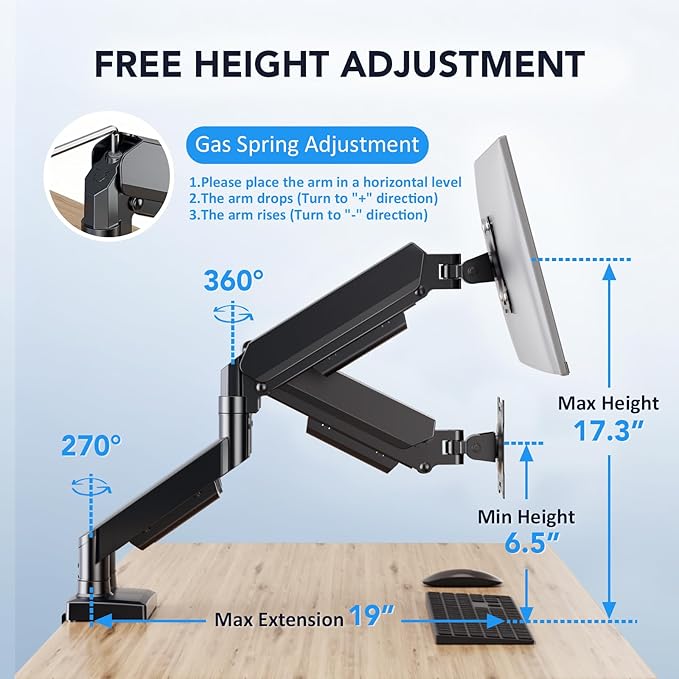 Dual Monitor Stand, Adjustable Monitor Desk Mount for 17″–32″ Computer Screens, Full Motion VESA 75x75/100x100 with C-Clamp & Grommet Aluminum Base, Each Arm Holds 4.4 to 20 lbs AX09DB201