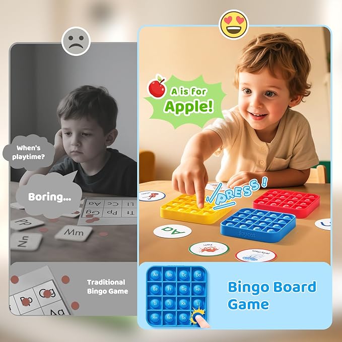 JoyCat Alphabet Bingo Board Game,ABC Learning Toys for Kids Ages 3-5,Bingo Game for 2 to 6 Kids Kindergarten Preschool 1st 2nd 3rd（6 Pads + 26 Flash Cards）