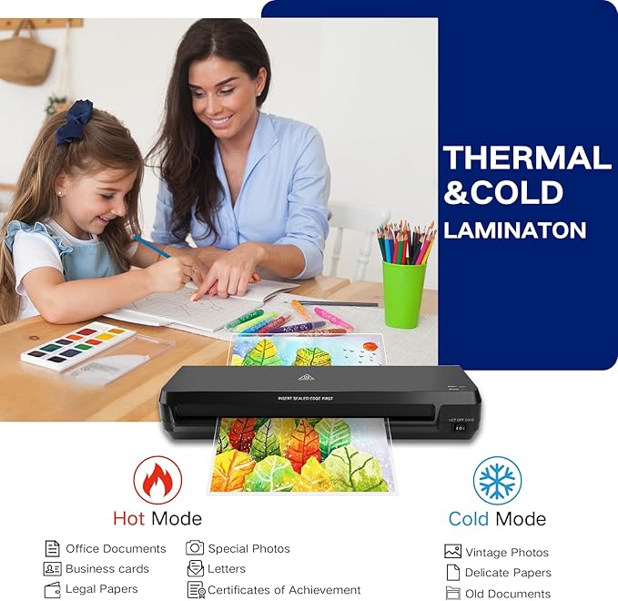 13 Inch A3 Laminator Machine, 7 in 1 Desktop Thermal Laminator, Never Jam with 40 Laminating Pouches, Paper Trimmer and Corner Rounder, Fast Warm-Up, Home Office School Use, Black