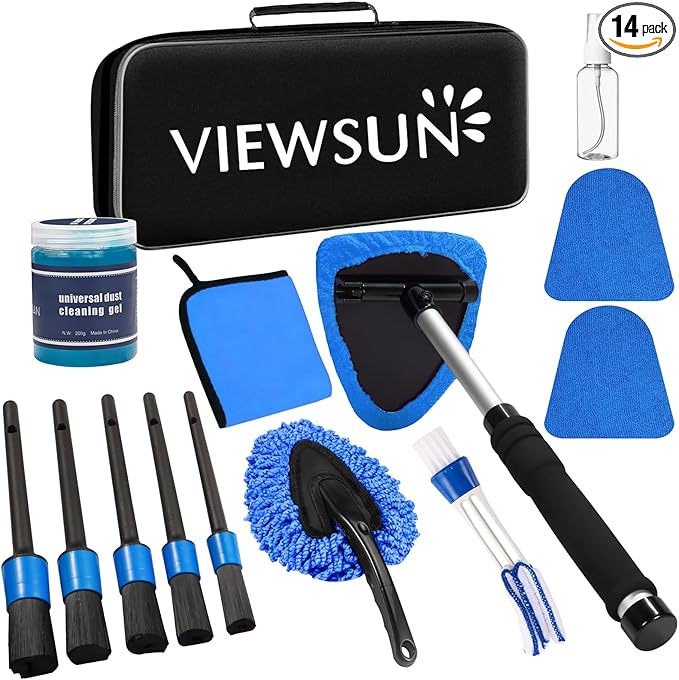 Viewsun Windshield Cleaner Tool, 14Pcs Car Interior Cleaning Kit, Car Detailing Kit Interior Cleaner, Car Detailing Brushes, Car Cleaning Gel, Inside Cleaning Supplies Accessories for Women Men