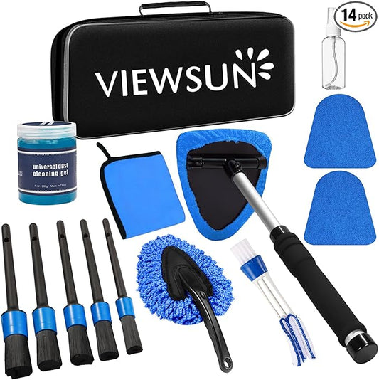 Viewsun Windshield Cleaner Tool, 14Pcs Car Interior Cleaning Kit, Car Detailing Kit Interior Cleaner, Car Detailing Brushes, Car Cleaning Gel, Inside Cleaning Supplies Accessories for Women Men
