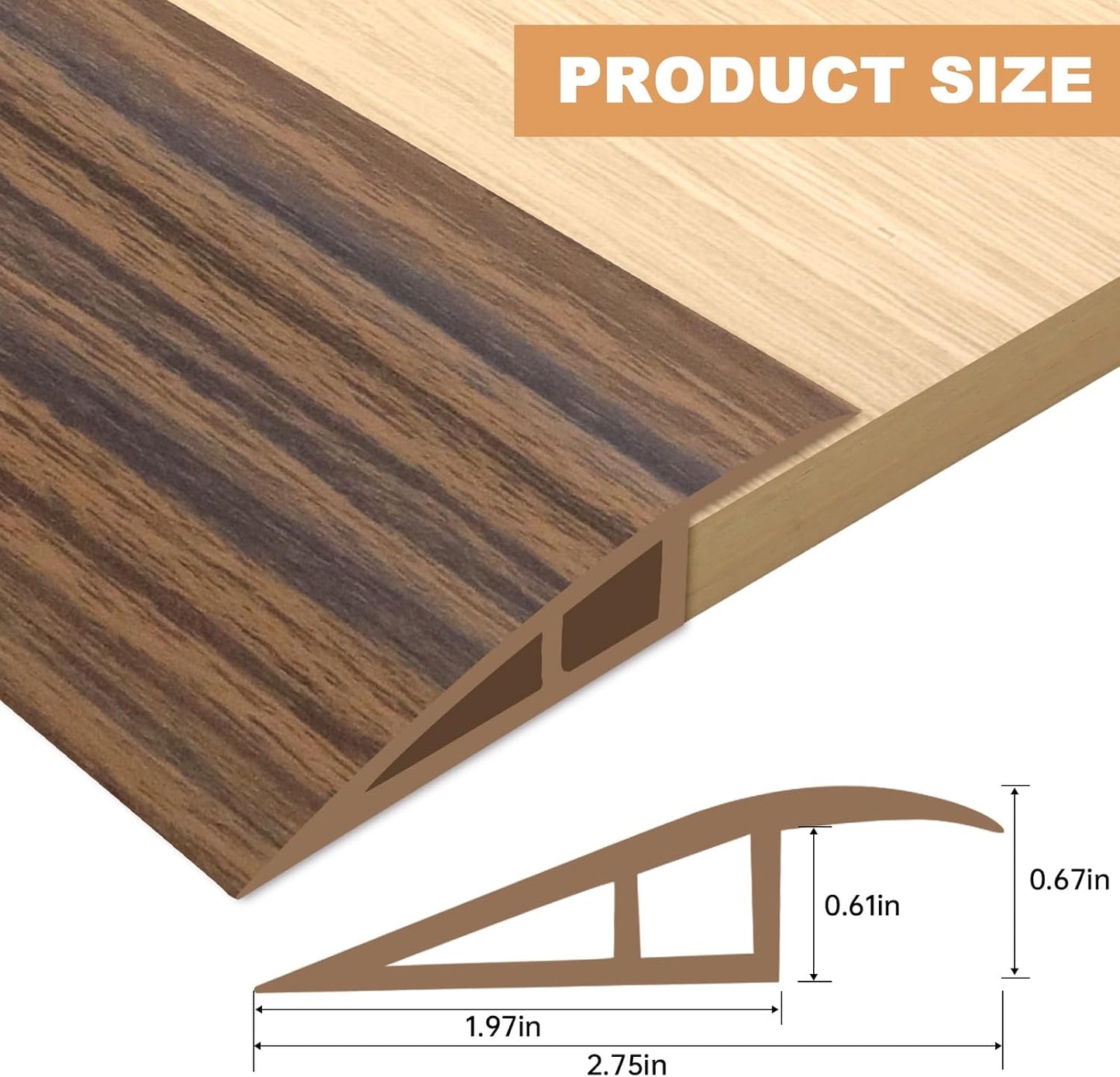 Vinyl Door Threshold Flooring Transition Strip Self Adhesive Carpet Edging Strip for Laminate Doorway Edge Threshold from 2/5" to 3/5" (Smoked Brown Wood Grain, 10 Ft)