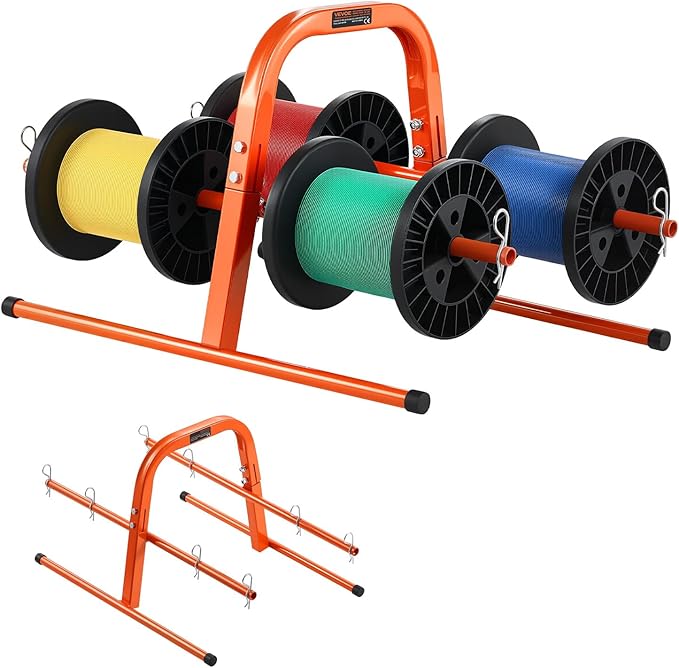 VEVOR Wire Spool Rack, 100 lbs Capacity, Smart Hand Caddy, Heavy-Duty Steel Wire Dispenser Holder for Up to 8 Spools, MAX 9.45 in Diameter, Easy Lift Design for Electrical Industrial and Retail Use