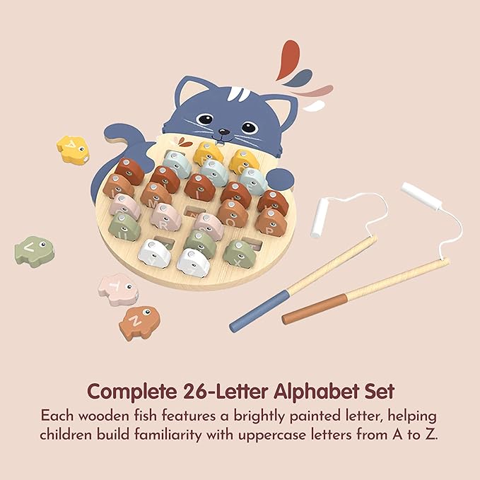 SPEEDY MONKEY Magnetic Alphabet Fishing Game for Toddlers 18m+ | Wooden Alphabet Fishing Toy | Sorting Letter Fish Catching Game & Learning ABC Puzzle | Fine Motor & Educational Gift for Kids