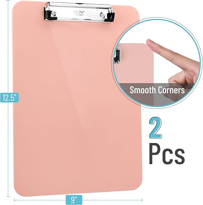 Mr. Pen- Plastic Clipboard, 12.5" x 9", 2 Pack, Clipboard Plastic, Low-Profile Metal Clip with Retractable Hanging Hole