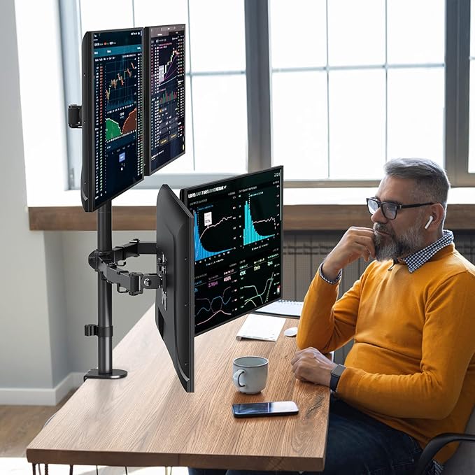 MOUNTUP Quad Monitor Stand, 4 Monitors Desk Mount for 17 to 32 inch Computer Screens, Fully Adjustable Stacked Mount with Tilt Swivel, 4 Heavy Duty Monitor Mount, Holds up to 17.6lbs per Arm, MU3007