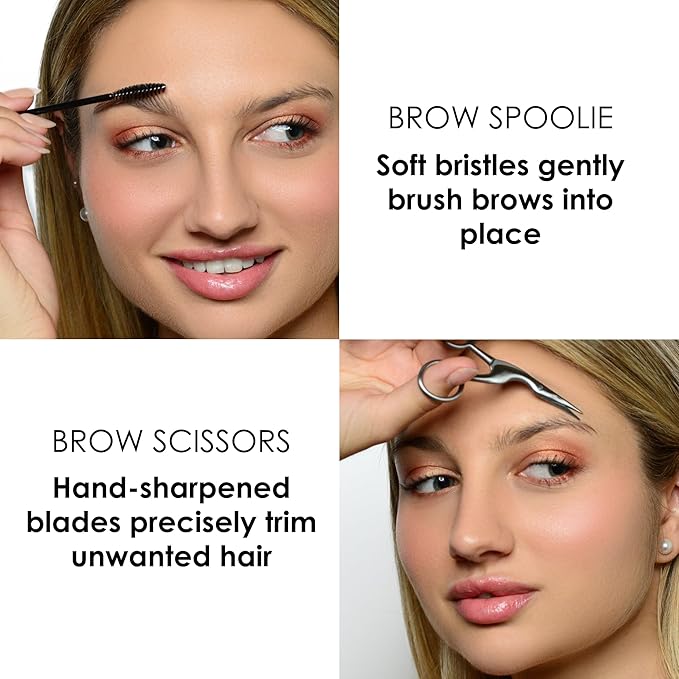 JAPONESQUE Brow Scissors and Spoolie, Stainless Steel Scissors for Brow Grooming and Trimming, Brush Tool for Brow Shaping