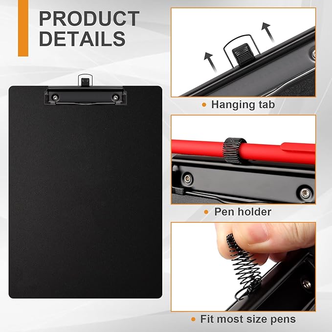 2-Pack Black A4 Letter Size Clipboards with Pen Holder - Plastic Clipboards for Classrooms & Offices