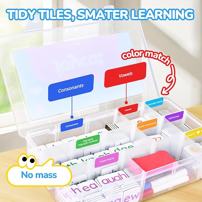 Magnetic Alphabet Letters+Phonics Word Magnetic Letter Tiles-JoyCat 265 Alphabet Tiles, Magnetic Letters Kit with Word-Building Folder and Storage Case, Kindergarten Phonics Awareness, Science of Read