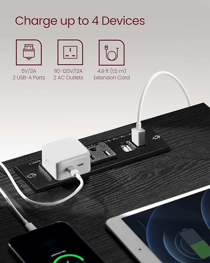 VASAGLE Nightstand with Charging Station, 2 AC Outlets and 2 USB Ports, Bedside Table, Side Table with 3 Drawers, Modern Style, 13.8 x 15.7 x 23.2 Inches, Ebony Black ULET631B58