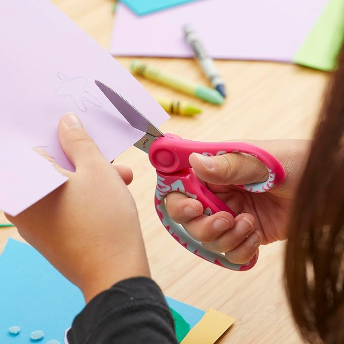 Fiskars 5" SoftGrip Pointed-Tip Scissors for Kids Ages 4-7, Scissors for School or Crafting, Back to School Supplies, Pink/Turquoise Floral