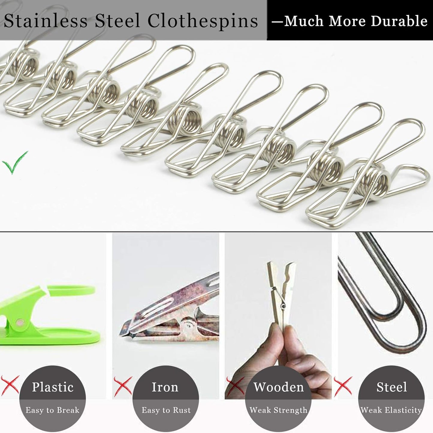 Wire Clothespins Laundry Chip Clips - 100 Pack Bulk Clothes Pins Heave Duty,Durable Metal Clothes Pegs Long-Lasting Strong-Grip Multi-Purpose for Clothesline,Snack Bags,Pictures,Paper at Home,Office