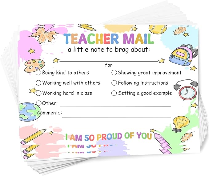 50PCS Teacher Mail Notices to Parents, Teacher Classroom Supplies, Mailing Letters, Positive Notices from Teachers to Parents