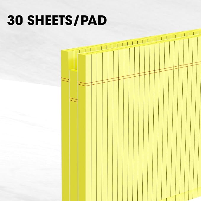 Yellow Legal Pads Note Pads 8.5 x 11 inch Wide Ruled, 30 Sheets/Pad, 20lb Colored Paper, Perforated Notepad with Sturdy Back (3 Pads Yellow)
