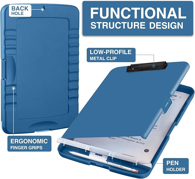 Sooez Clipboards with Storage, High Capacity Clip Boards 8.5x11 with Pen Holder, Heavy Duty Plastic Paper Organization Folder Cases, Letter / A4 Size for Nurse Teachers, School & Office Supplies