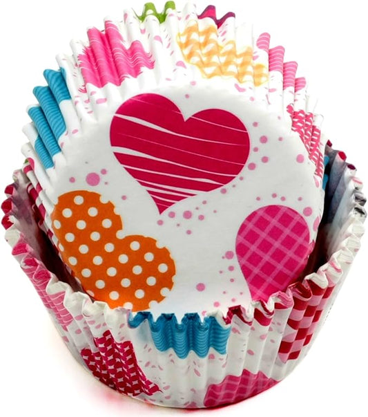 Chef Craft Paper Patterned Cupcake Liners, 50 count, Red/Orange/Yellow/Pink Blue
