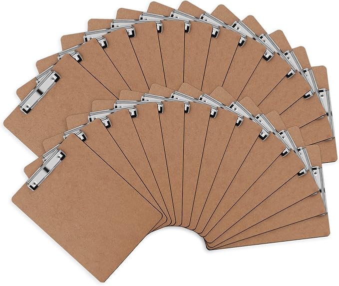 Clipboards, PANDRI 26 Pack Hardboard Office Clipboards, Low Profile Clip, Clip Boards 8.5x11 Standard Letter Size, Classroom Supplies, ECO Friendly