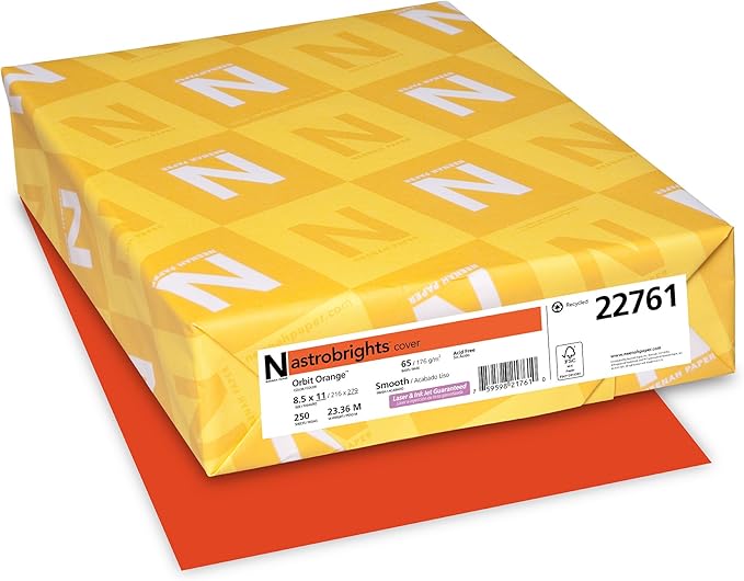 Astrobrights Color Cardstock, 65 lb Cover Weight, 8.5 x 11, Orbit Orange, 250/Pack