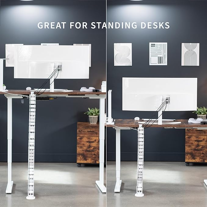 VIVO No Drill Clamp-on Desk Vertebrae Cable Management Kit, Adjustable Quad Entry Flexible Cord Organizer for Home Office, White, DESK-AC01P-W