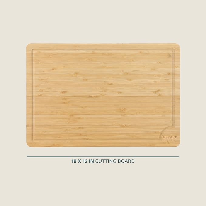 Gibson Home Forestview 18" x 12" Bamboo Cutting Board – Durable Large Kitchen Wooden Chopping Carving Board with Juice Groove, Oil Finished