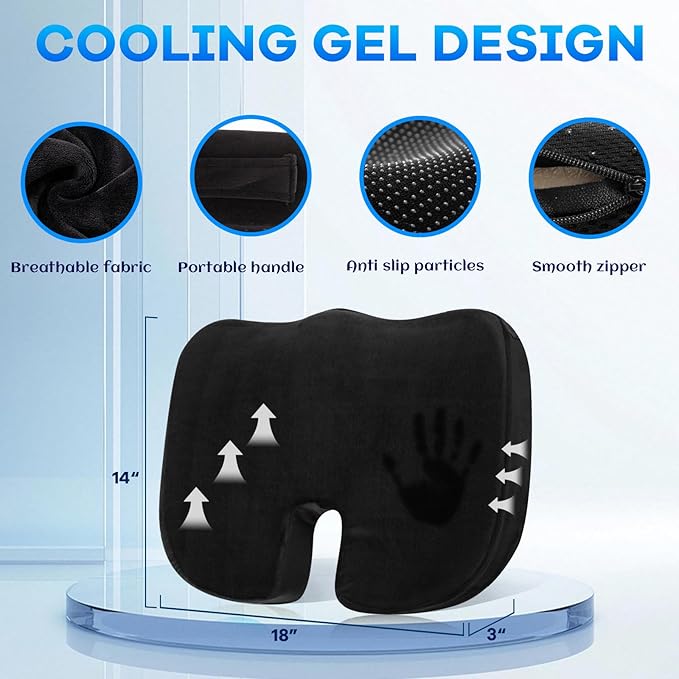 Memory Foam Seat Cushion & Plush Velvet Lumbar Support Pillow Set, Comfort Computer Chair Cushions for Tailbone & Back Pain Relief, Ergonomic Office Chair Cushion for Car, Home, Wheelchair (Black)