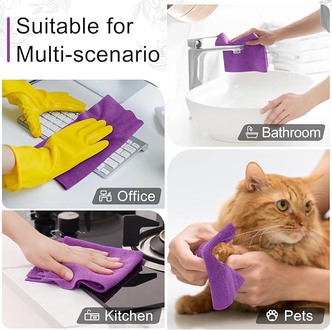 Homaxy Tear Away Dish Cloths Rolls, 40 Sheets-11.8" X 11.8", Reusable Washable Dish Towels for Kitchen, Ultra Absorbent and Quick Drying Microfiber Cleaning Rags, Purple