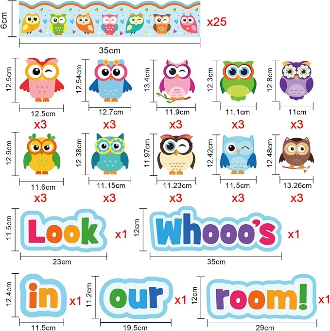 Colorful Owls Bulletin Board Decoration Set Mix Owl Borders Cutouts for Party School Classroom Door Welcome Bulletin Board Craft Home Wall(Look whooos in Our Room)