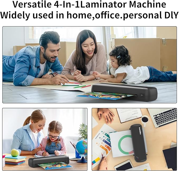4-In-1Laminator Machine,It has Quick Warm-Up, Fast Laminating Documentation and Photos, Increases Their Long-Term Color Preservation. Suitable for Family, Office and School，A4/A5/A6 Size