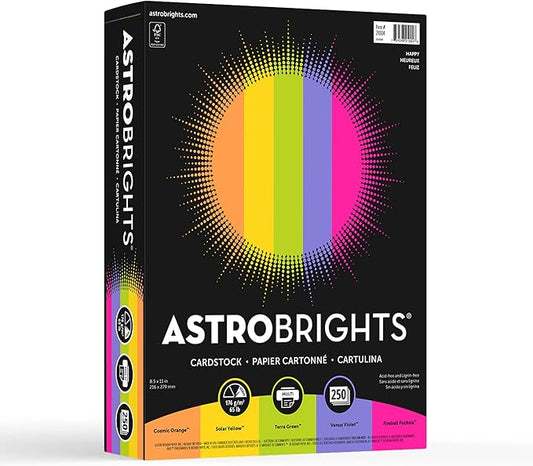 Astrobrights® Color Card Stock, Happy Assortment, Letter (8.5" x 11"), 65 Lb, Pack Of 250