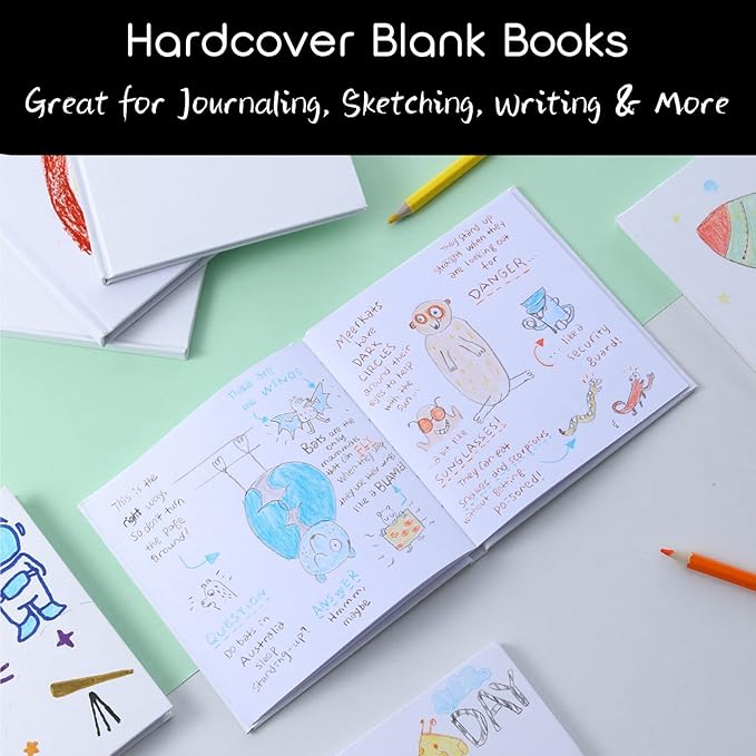 12 Pack Hardcover Blank Book 5x5 Inch Unlined Sketchbook Journal - 18 Sheets/36 Pages Each, Bulk Pack of White Hardcover Blank Books for Writing, Drawing Make Your Own Book, Multi-Purpose for Students & Adults
