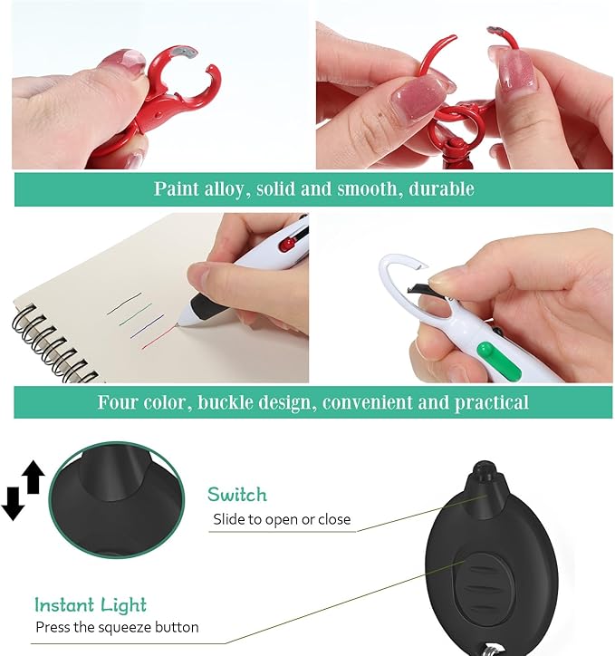 Chinco 30 Pcs Retractable Shuttle Pen Clip with Mini Highlighter Nurse Badge Pen Neon Marker LED Keychain Ring Clip