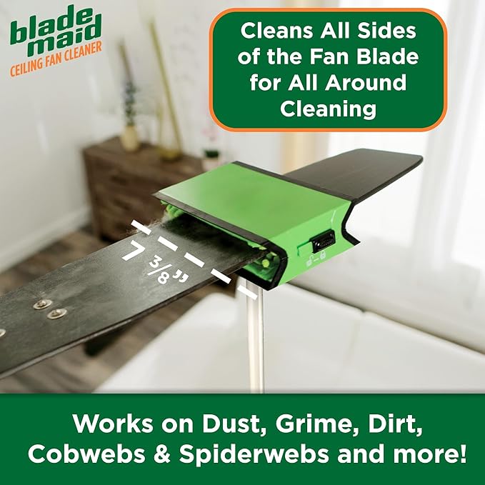 Blade Maid Ceiling Fan Cleaner- Cleaning Tool with 3 Foot Extendable Pole, Cleaning Head, Reusable Fiber Duster, & Flexible Brush