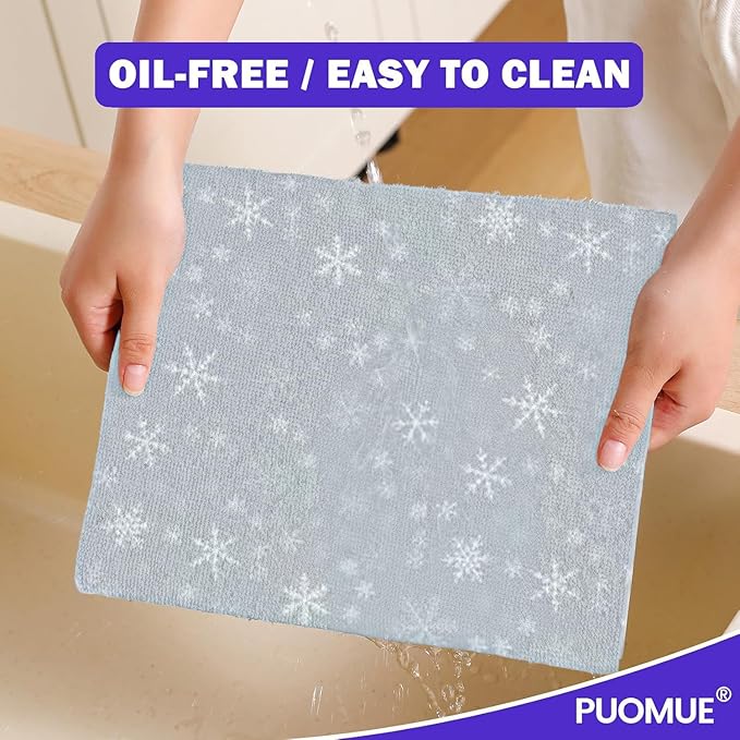 55 Pack Microfiber Christmas Cleaning Cloth Roll, Tear Away Reusable Towels, 11" X 9", Ultra Absorbent & Lint Free Microfiber Cloth for Cleaning Cars, Kitchen, and Window, Christmas Snowflake