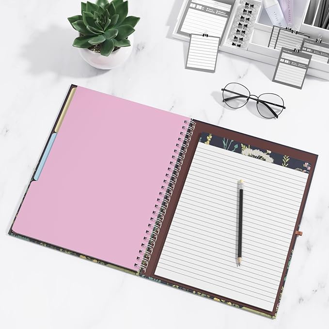 Rimilak Spiral Clipboards Folio with Refillable Lined Notepad, 14.5 x 9.8 In, Hardcover Cover with 5 Interior Pockets, Elastic Band and Pen Loop Series. Cute Stylish Clipfolio, Daisy Flower