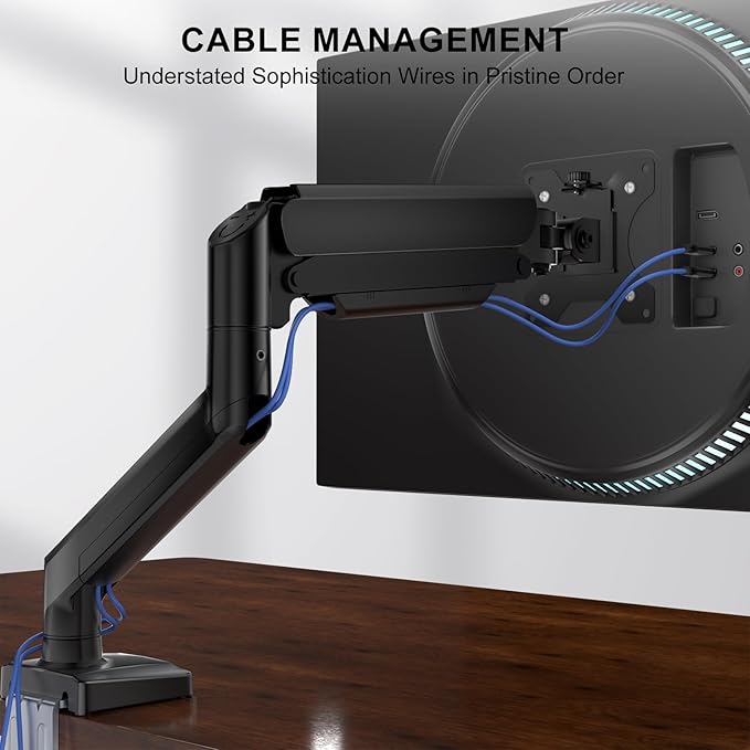 WALI Single Monitor Mount for 13-34 inch Screens, Adjustable Gas Spring Single Monitors Arm, Regular Screen up to 32 inch, 26.4lbs, Computer Monitor Stand for Desk, VESA 75/100mm (GSMP001N), Black