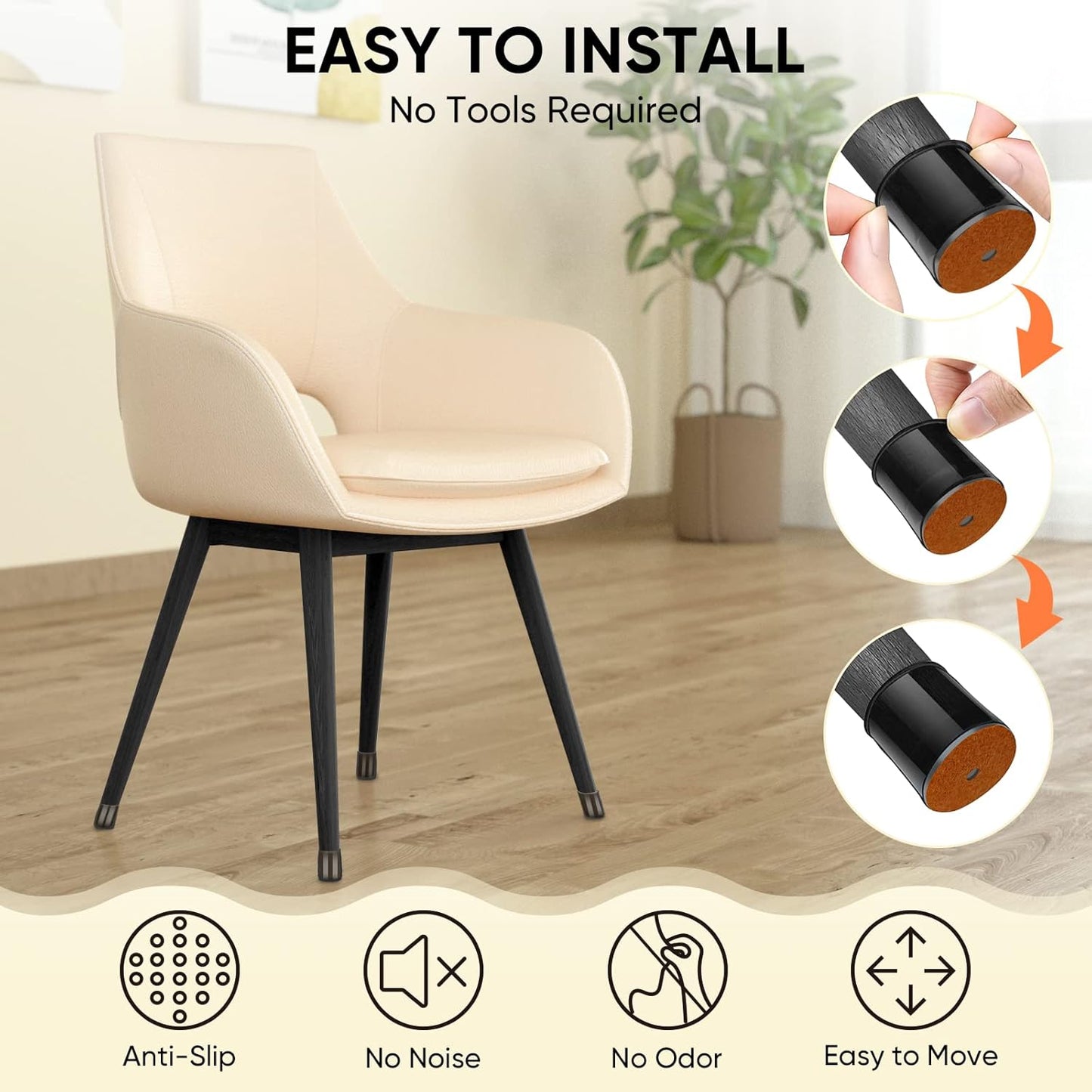 BALEINE 32 Pack Silicone Chair Leg Floor Protectors, Stool Leg Protectors Cap, Non-Slip Chair Leg Caps for Hardwood Floors (Black & Small, 32 Pack, XL)