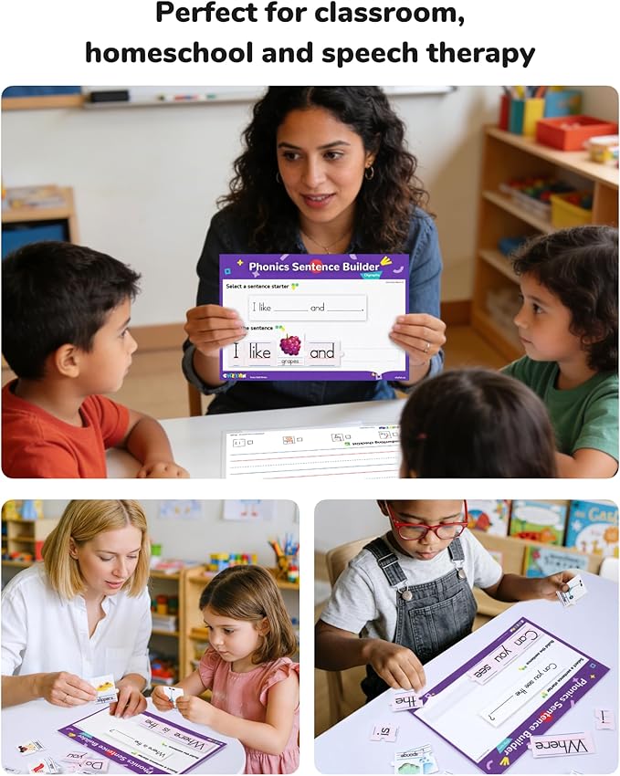 CHEFAN Sentence Building Phonics Flash Cards Kit, Sight Words & Picture Cards with Writing Board, Learn to Read Digraphs for Toddlers & PreK Kindergarten 1st Grade, Speech Therapy Educational Toys