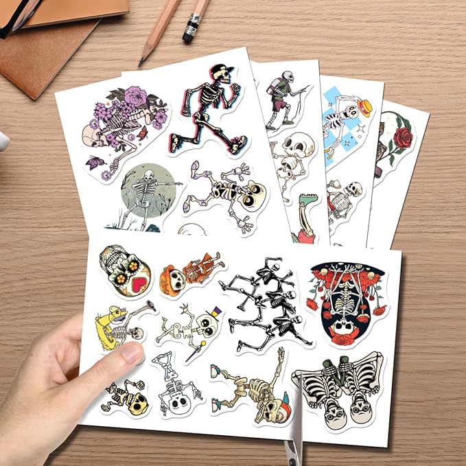 Dancing Skeleton Aesthetic Stickers Pack 50Pcs Vinyl Decals for Water Bottles Laptop Luggage Computer Phone Case Cups Teens Adults Women Kids Funny Gothic Alternative Style Hat