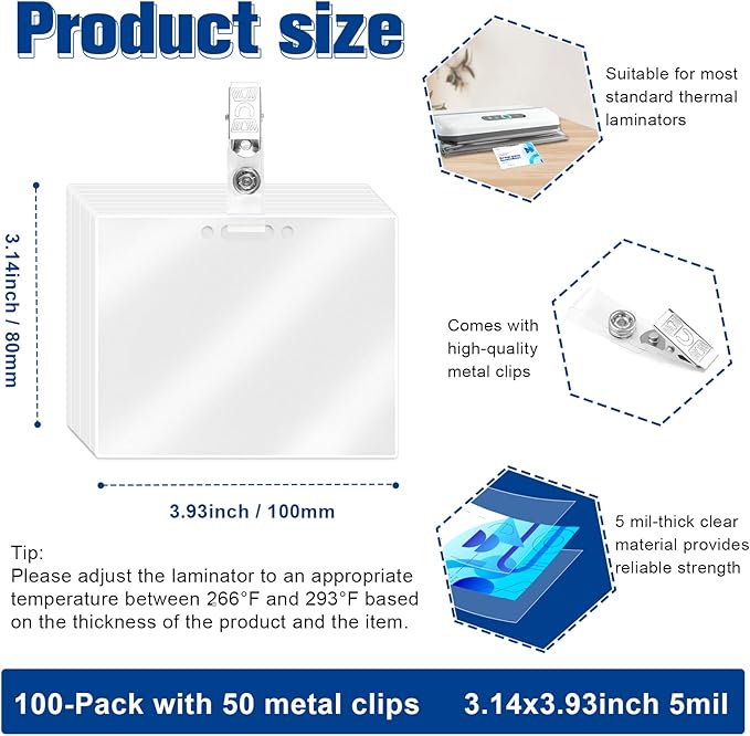 500 Pack 5mil 3“x4" Thermal Laminating Pouches Badge Laminate Pouches Clear Laminated Luggage Tags Printable Laminator Pouches for Business Permits Cards (100, 3"x4"-5mil)
