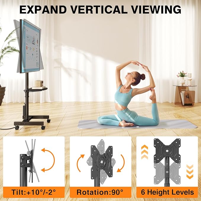 TVON Floor TV Stand with Power Outlet for 13-50 inch TVs up to 55 lbs, Height Adjustable TV Mount Stand with Tilt and Rotat, Max VESA 200x200mm