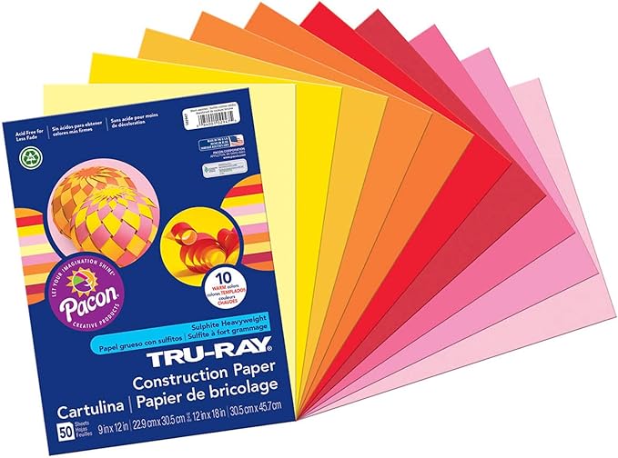 Tru-Ray Heavyweight Construction Paper, Cool Assorted Colors, 9"" x 12"", 50 Sheets (102942) & Heavyweight Construction Paper, Warm Assorted Colors, 9" x 12", 50 Sheets,102947