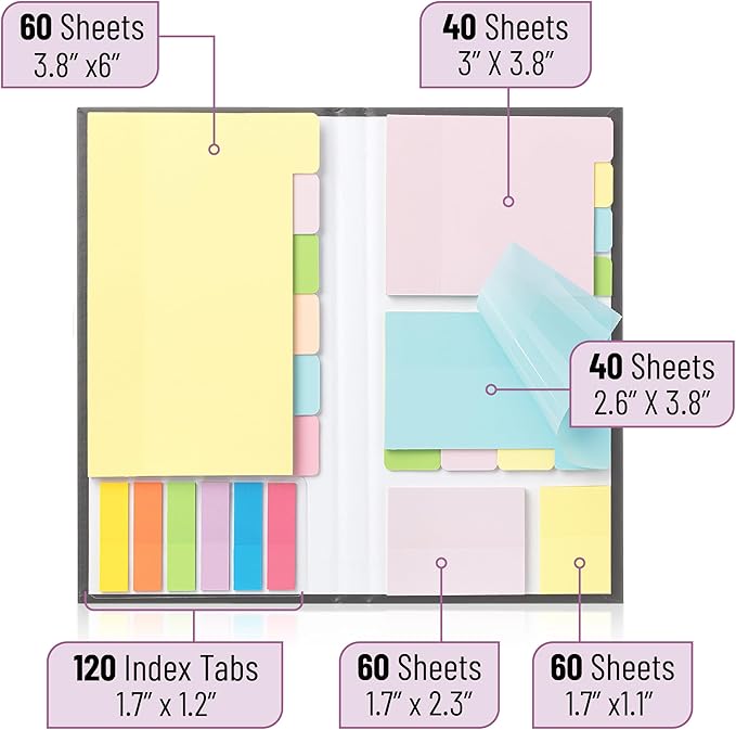Mr. Pen- Sticky Note Set, 380 Pack, Pastel Colors, Transparent Sticky Notes Tabs, Divider, Stocky Notes for Bible Journaling