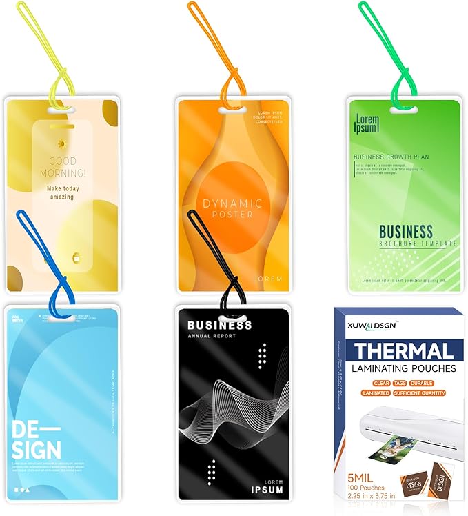 100 Pack 5 Mil Laminating Pouch with Colorful Loop 2 1/2" x 4 1/4" Luggage Tag Laminating Pouches with Slot Hole Thermal Laminate Pouch Tags Kit Resealable for Work Permits Pass Cards Student ID Cards