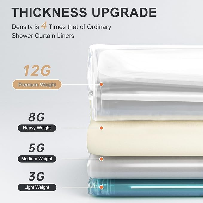 AmazerBath Heavy Duty Shower Curtain Liner 12 Gauge, 72 x 96 Inches Clear Shower Curtain Liner with 3 Clear Stones and 12 Grommet Holes, Weighted Plastic Shower Liner