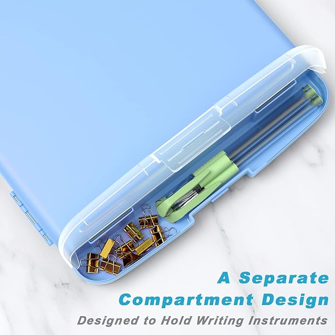 Rimilak Plastic Clipboard with Storage, 8.5 x 11 High Capacity Folio Nursing Case with Pen Holder, Size 14.2 x 9.6 x 1.2″ Folder Side-Opening for Classroom, Teacher, Student, Smooth Writing, Blue