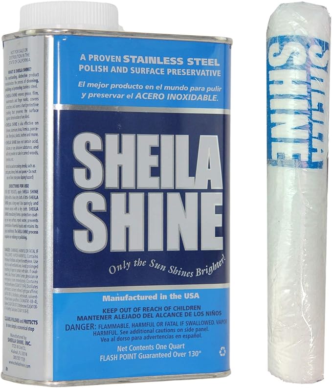 Sheila Shine 1 Quart Stainless Steel Cleaner and Polish w/Microfiber Cloth - Cleans, Polishes & Protects Kitchen Appliances, Refrigerators, Sinks, Ovens & Grills - Streak Free Stainless Sink Cleaner
