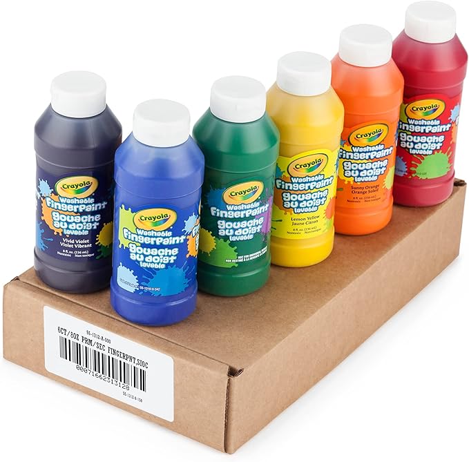 Crayola Washable Finger Paints (6ct), Toddler Paint Set, Nontoxic Finger Paint for Kids, Arts & Crafts Supplies for Toddlers, Teacher Classroom Must Have [Amazon Exclusive]