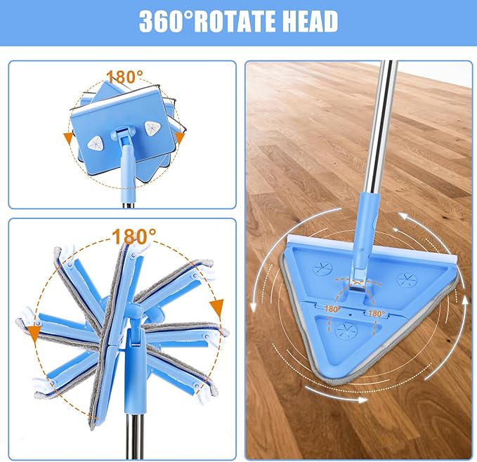 Wall Cleaner Mop with Long Handle 86 Inches, 4-in-1 Ceiling Cleaning Tool Duster with 8 Replacement Microfiber Chenille Pads for Walls, Baseboard, Ceiling, Window, Floor, Cabinet (Light Blue)
