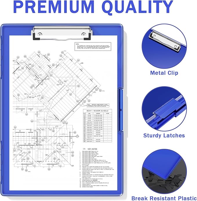 Rimilak Plastic Clipboard with Storage, Side Opening with 2 Compartment, Size 13.3 x 9.4 x 1.5 Heavy Duty High Capacity Nursing Box for Work School & Office Supplies, Dark Blue