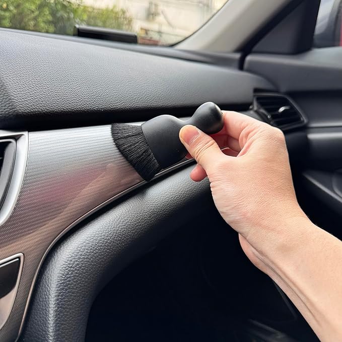 Car Detailing Brush, Soft Bristle Cleaning Brush, Scratch-Free Auto Duster Tool for Dashboard, Air Vents, Leather & Interior Cleaning (Black with Cap)